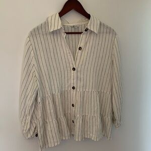 Vertical stripe button-down with 3/4 sleeve